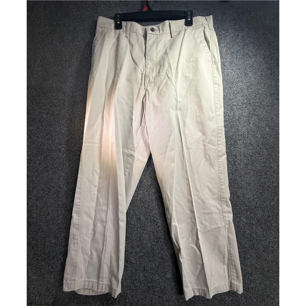 Lee Men's Beige Pleated Performance Khaki Chino 100% Cotton Pants Size 36 x 30